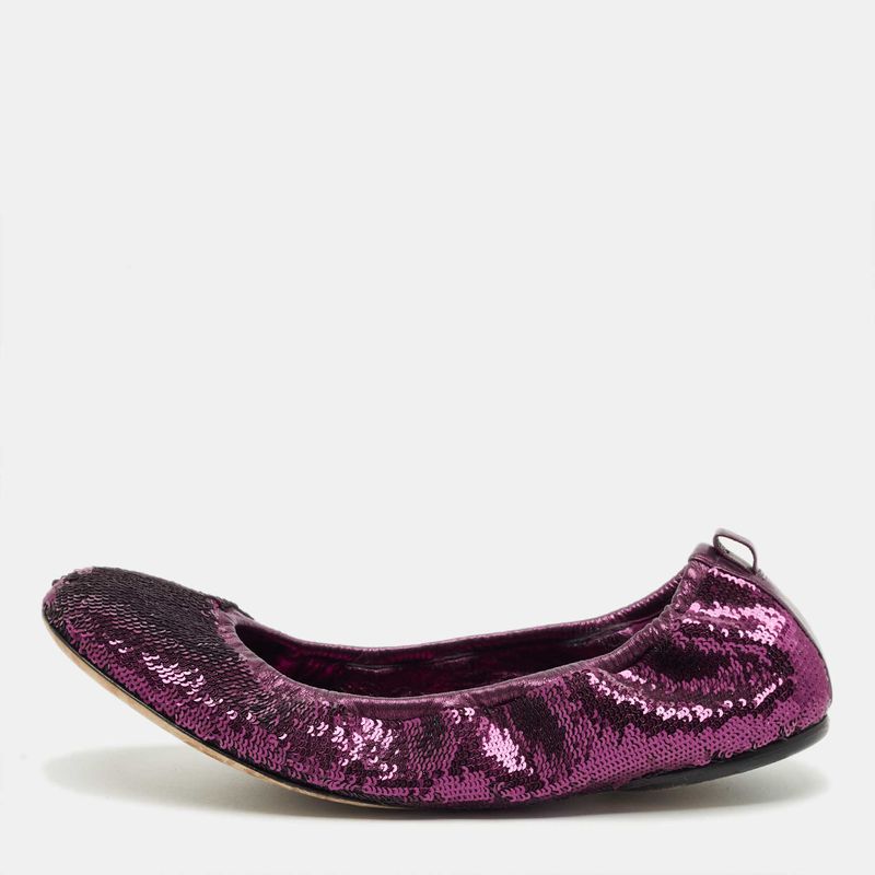Gucci Purple Leather And Sequins Embellish Scrunch Ballet Flats Size 39